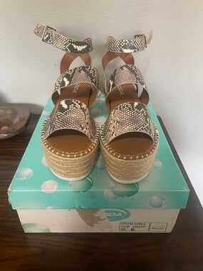 Soda Beige Snake-Print Espadrille Wedge Sandals